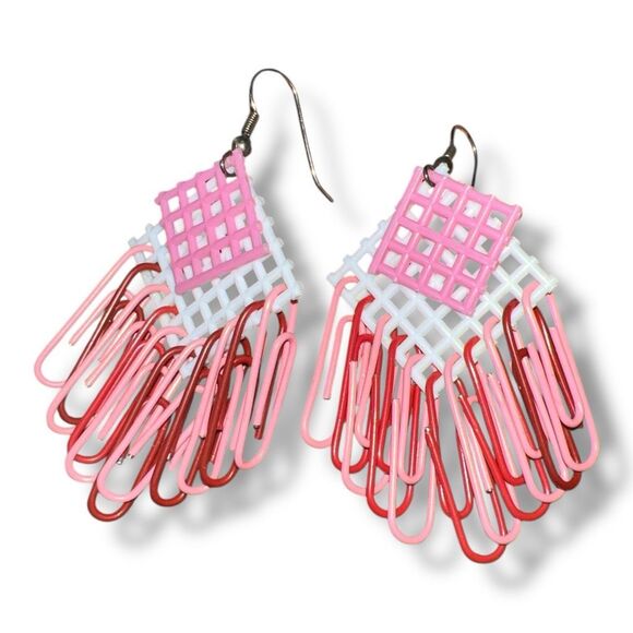 Bundle Sale 3 for $15 | Hand Crafted Pink & White Paperclip Earrings - Picture 1 of 9